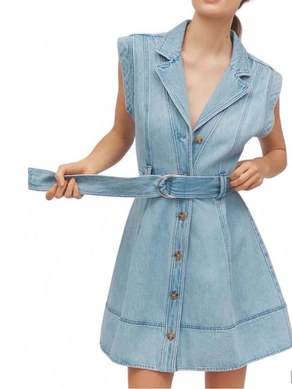 NWT Derek Lam 10 Crosby Lya Light Blue Sleeveless Mini Denim Dress - 4